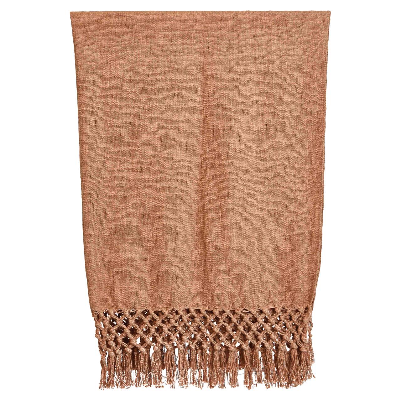Hello Honey® Pink Woven Cotton Throw Blanket with Crochet & Fringe